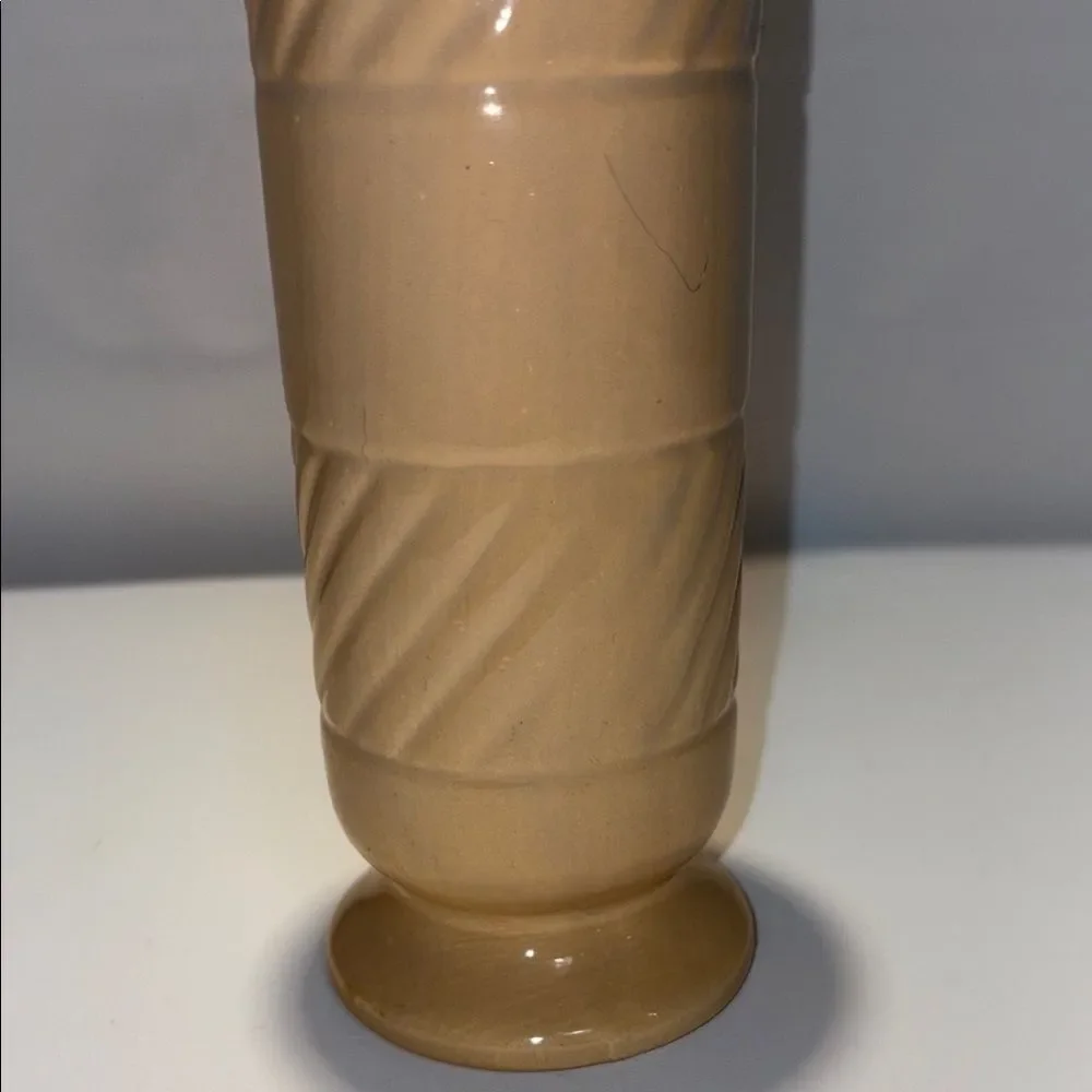 Tan Textured Accent Vase with Diagonal Patterns